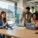 Νέοιεπαγγελματίες που χρησιμοποιούν εργαλεία τεχνητής νοημοσύνης στο γραφείο.